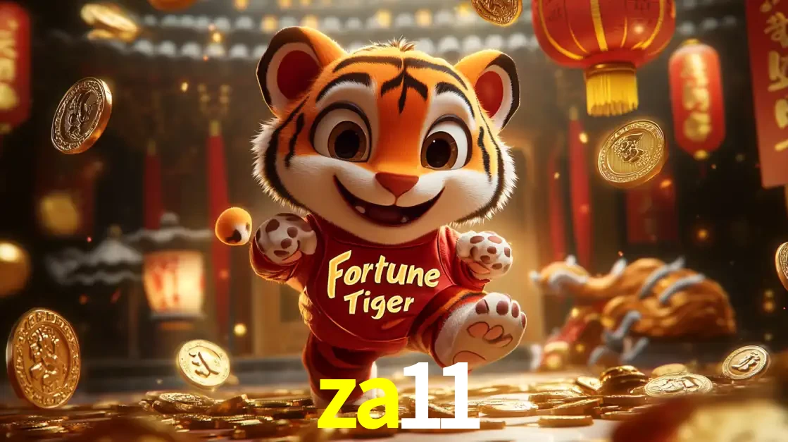 O alegre personagem do Fortune Tiger correndo sobre um caminho de moedas de ouro, simbolizando os grandes prêmios e a diversão do popular jogo de slot do za11.